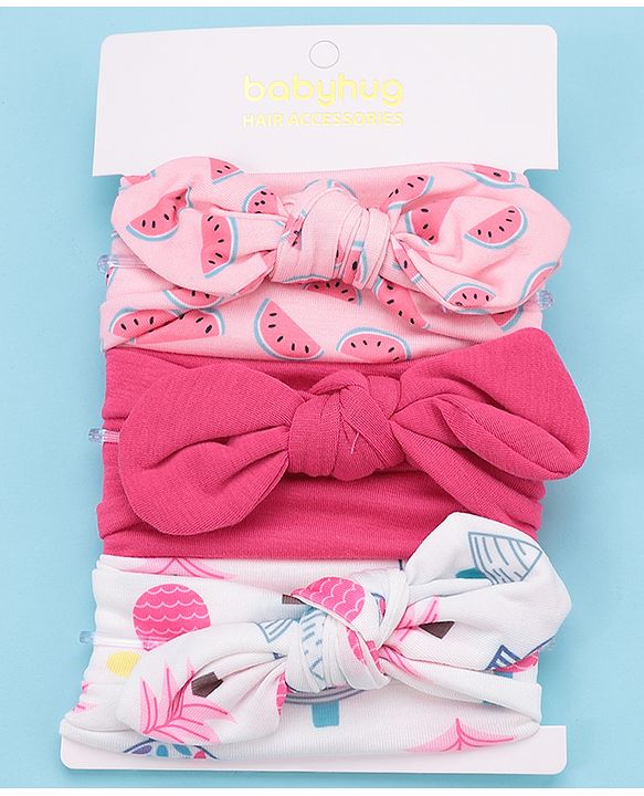 Babyhug Girls Headbands Pack of 3 - Pink and White