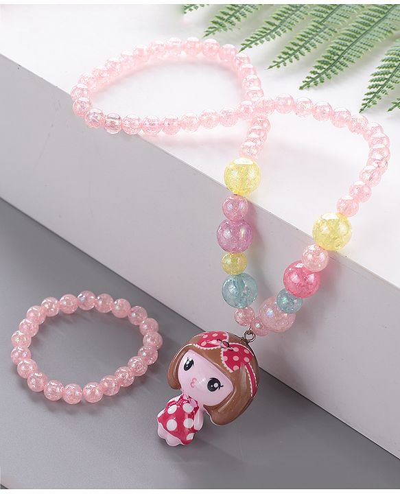 Babyhug Beaded Bracelet & Necklace With Doll Pendant Pack Of 2 - Pink