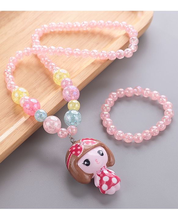 Babyhug Beaded Bracelet & Necklace With Doll Pendant Pack Of 2 - Pink