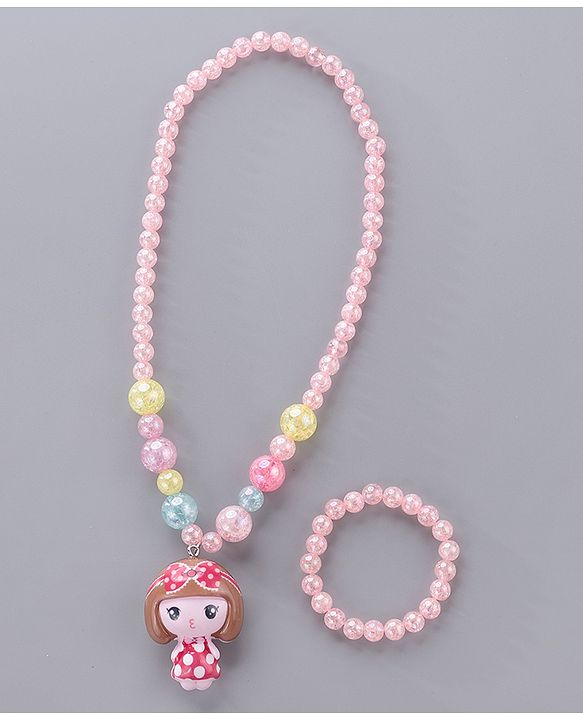 Babyhug Beaded Bracelet & Necklace With Doll Pendant Pack Of 2 - Pink