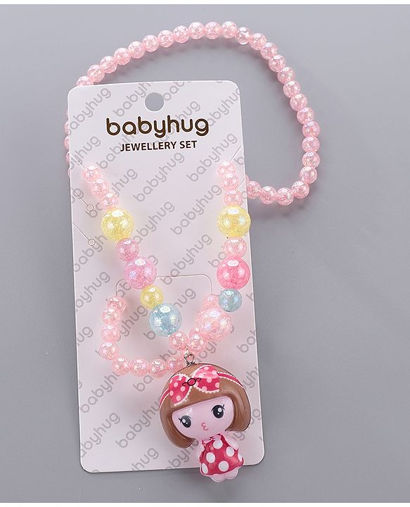 Babyhug Beaded Bracelet & Necklace With Doll Pendant Pack Of 2 - Pink