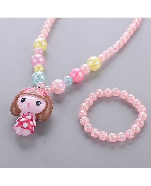 Babyhug Beaded Bracelet & Necklace With Doll Pendant Pack Of 2 - Pink
