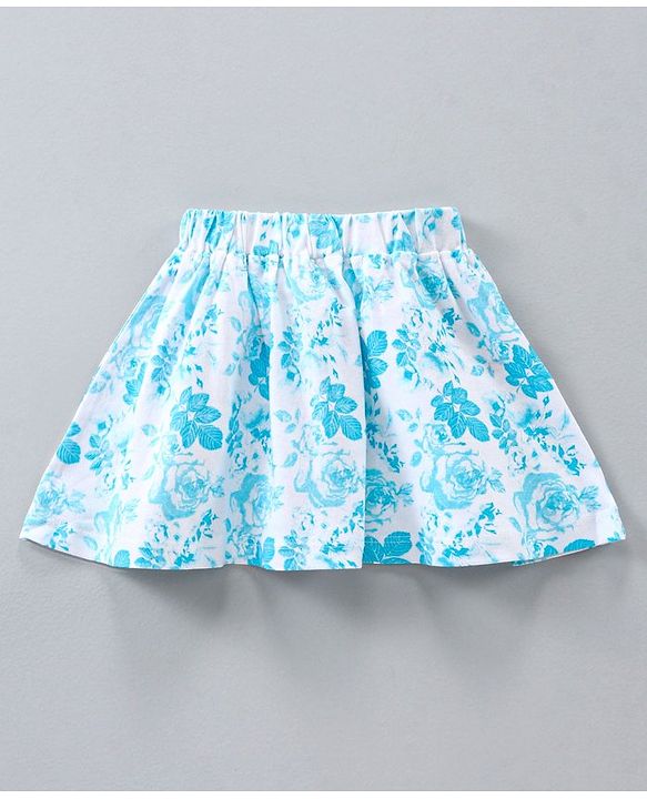 Babyhug Knee Length Cotton Skirt Floral Print- Blue
