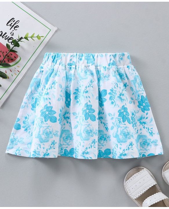 Babyhug Knee Length Cotton Skirt Floral Print- Blue