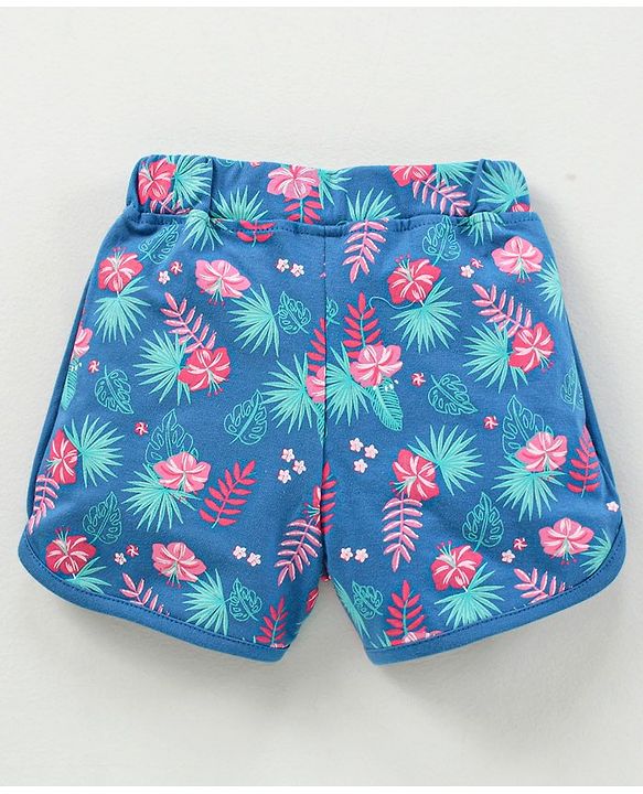 Babyhug Knit Knee Length Shorts Floral Print - Blue
