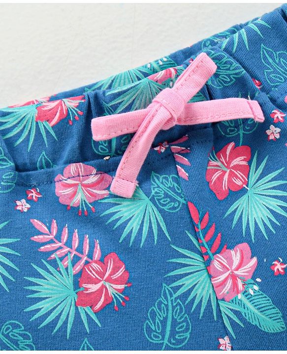 Babyhug Knit Knee Length Shorts Floral Print - Blue