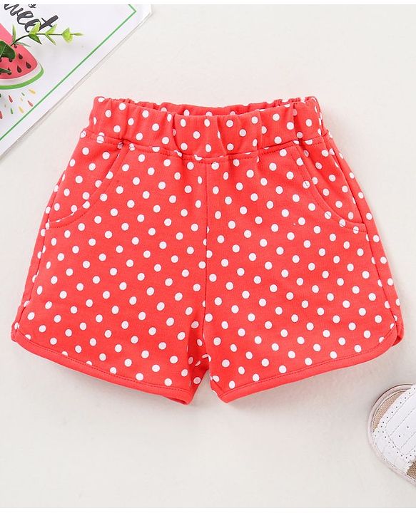Babyhug Knit Knee Length Shorts Dot Print - Red