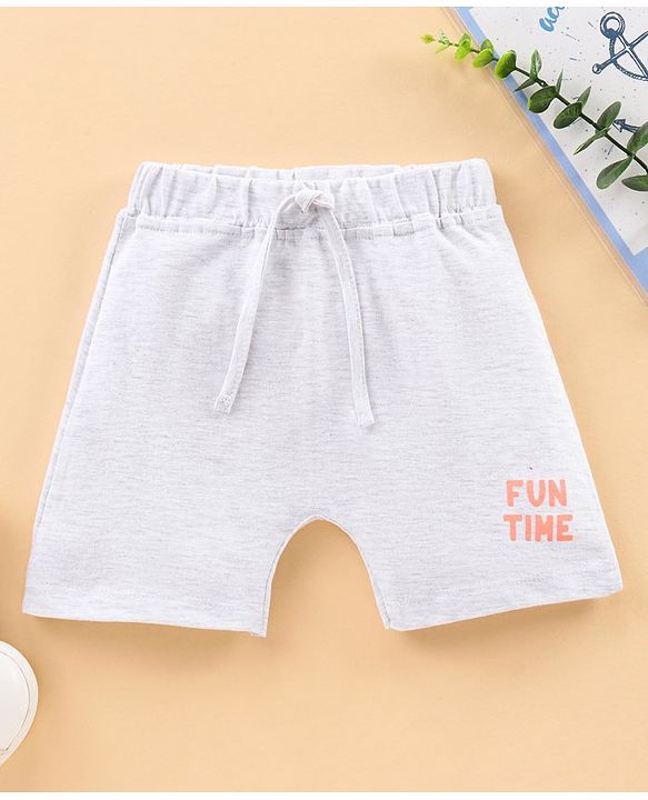 Babyhug Knit Solid Shorts Crab Applique - Melange Grey