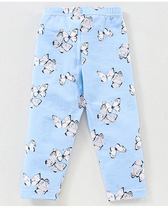 Babyhug Knit Full Length Butterfly Print Leggings - Blue