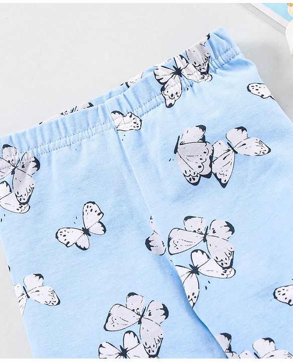 Babyhug Knit Full Length Butterfly Print Leggings - Blue
