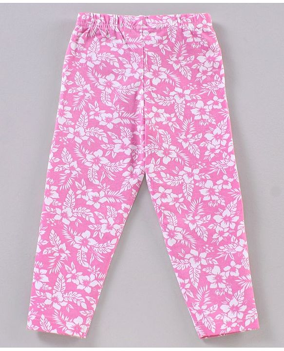 Babyhug Cotton Knitted Full Length Leggings Floral Printed - White Pink