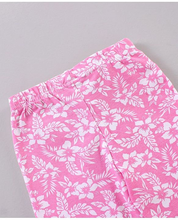 Babyhug Cotton Knitted Full Length Leggings Floral Printed - White Pink
