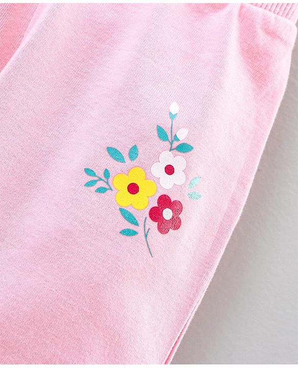 Babyhug Full Length Lounge Pants Floral Print Pack of 3 - Pink Blue