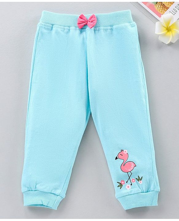 Babyhug Full Length Cotton Lounge Pant with Flamingo Print - blue