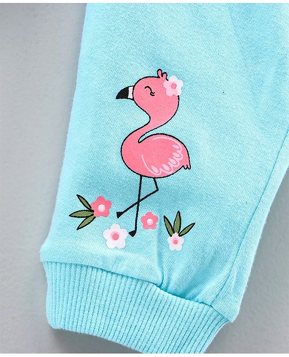 Babyhug Full Length Cotton Lounge Pant with Flamingo Print - blue