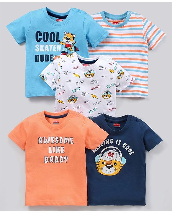 Babyhug Half Sleeves T-Shirts Multi Print Pack of 5 - Multicolor