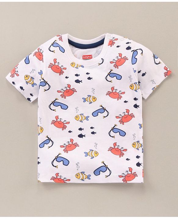 Babyhug Half Sleeves Cotton T-Shirts Multi-Print Pack of 3 - Blue White
