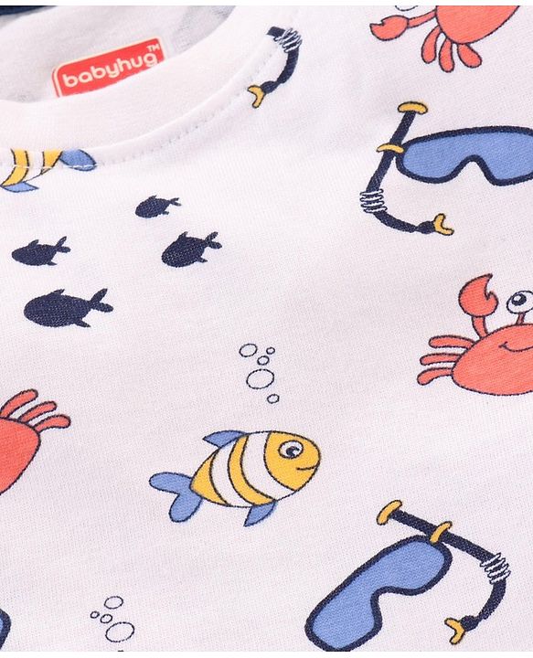 Babyhug Half Sleeves Cotton T-Shirts Multi-Print Pack of 3 - Blue White