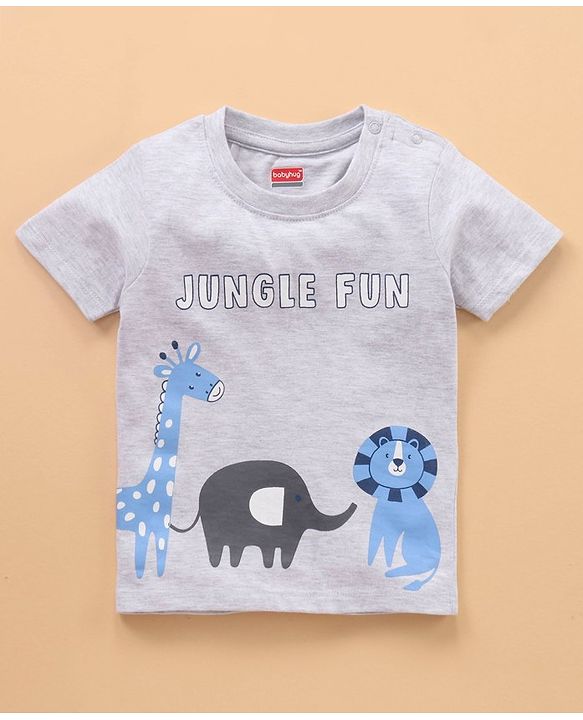 Babyhug Half Sleeves Cotton Striped and Animal Print T-shirts Pack of 3 - Blue Grey