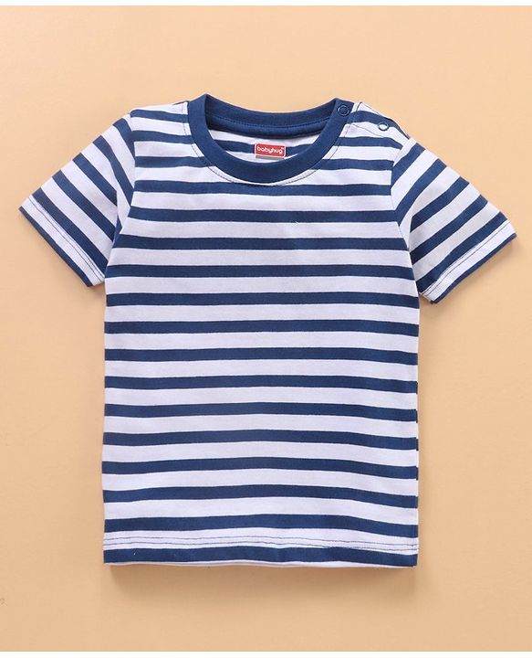 Babyhug Half Sleeves Cotton Striped and Animal Print T-shirts Pack of 3 - Blue Grey