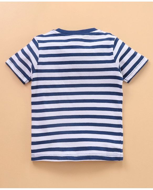 Babyhug Half Sleeves Cotton Striped and Animal Print T-shirts Pack of 3 - Blue Grey