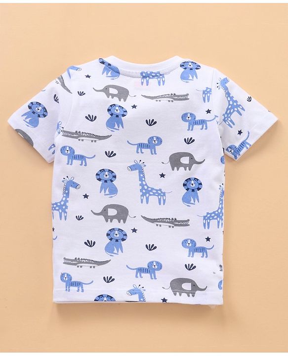 Babyhug Half Sleeves Cotton Striped and Animal Print T-shirts Pack of 3 - Blue Grey