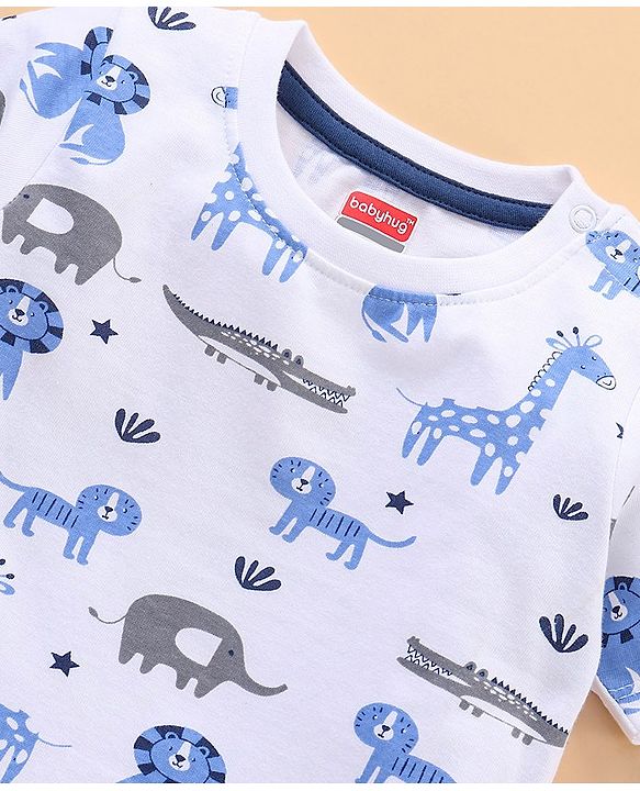 Babyhug Half Sleeves Cotton Striped and Animal Print T-shirts Pack of 3 - Blue Grey