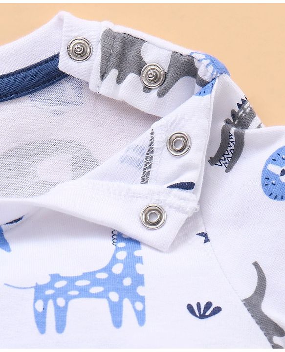 Babyhug Half Sleeves Cotton Striped and Animal Print T-shirts Pack of 3 - Blue Grey
