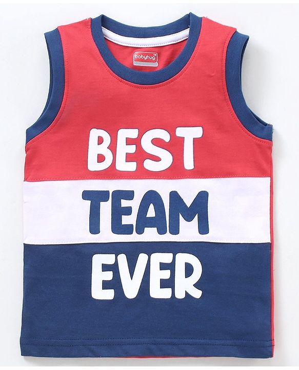Babyhug Sleeveless T-Shirt Text Print - Red Navy Blue