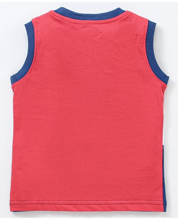 Babyhug Sleeveless T-Shirt Text Print - Red Navy Blue