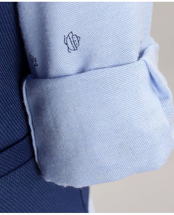 Babyhug Full Sleeves Party Suit Boat Print With Tie - Blue Grey