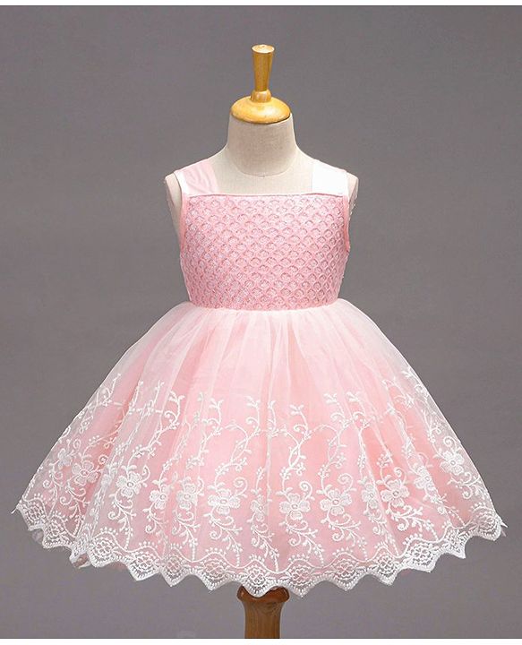 Babyhug Sleeveless Embroidered Party Wear Frock - Pink
