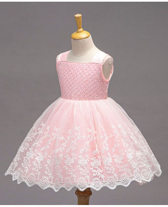 Babyhug Sleeveless Embroidered Party Wear Frock - Pink