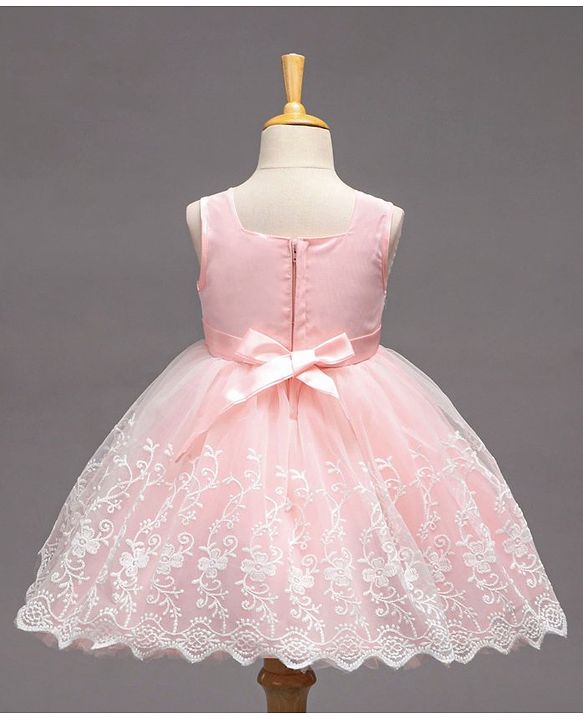 Babyhug Sleeveless Embroidered Party Wear Frock - Pink