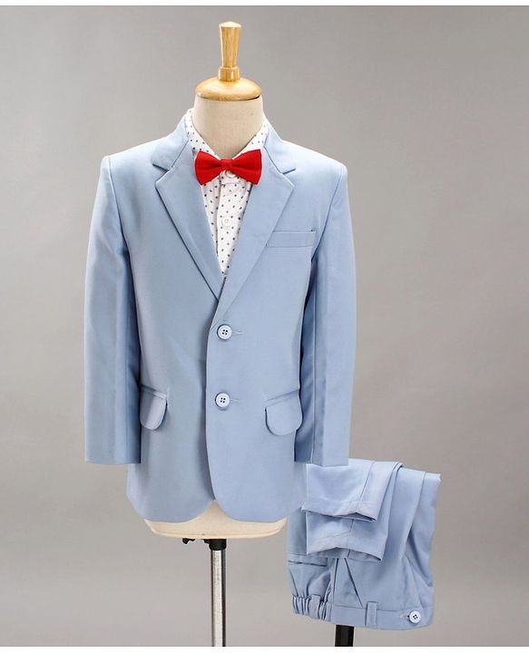 Babyhug Full Sleeves Party Suit With Bow - Blue