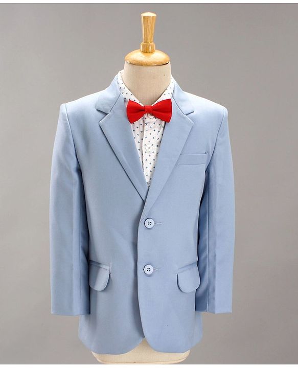 Babyhug Full Sleeves Party Suit With Bow - Blue