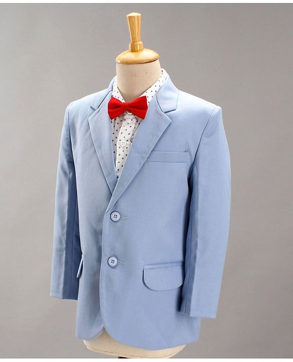 Babyhug Full Sleeves Party Suit With Bow - Blue