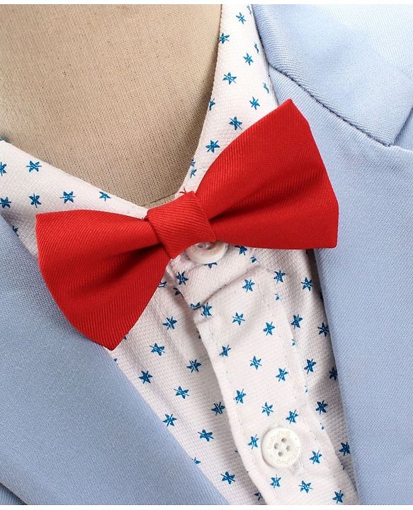Babyhug Full Sleeves Party Suit With Bow - Blue