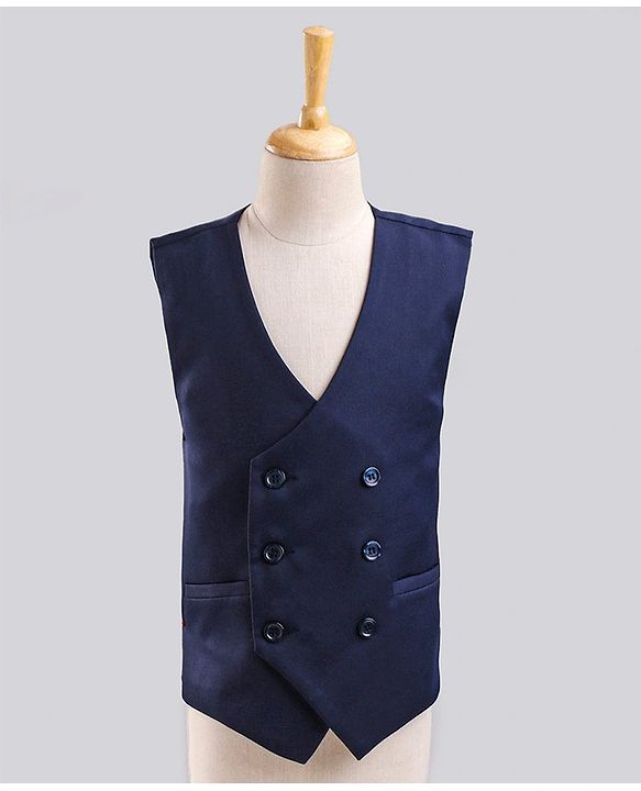 Babyhug Full Sleeves All Over Printed Shirt & Pant Set With Waistcoat - Blue