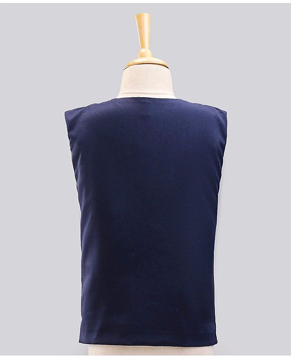 Babyhug Full Sleeves All Over Printed Shirt & Pant Set With Waistcoat - Blue