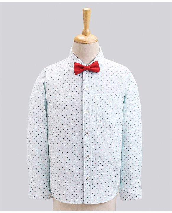 Babyhug Full Sleeves All Over Printed Shirt & Pant Set With Waistcoat - Blue