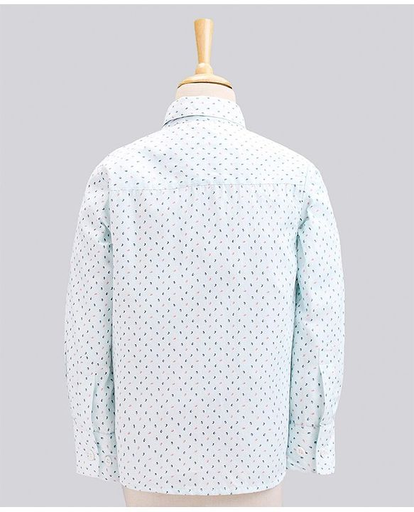 Babyhug Full Sleeves All Over Printed Shirt & Pant Set With Waistcoat - Blue