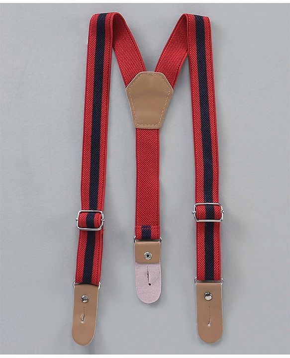 Babyhug Full Sleeves Shirt & Trouser Set with Suspenders & Bow - Red White