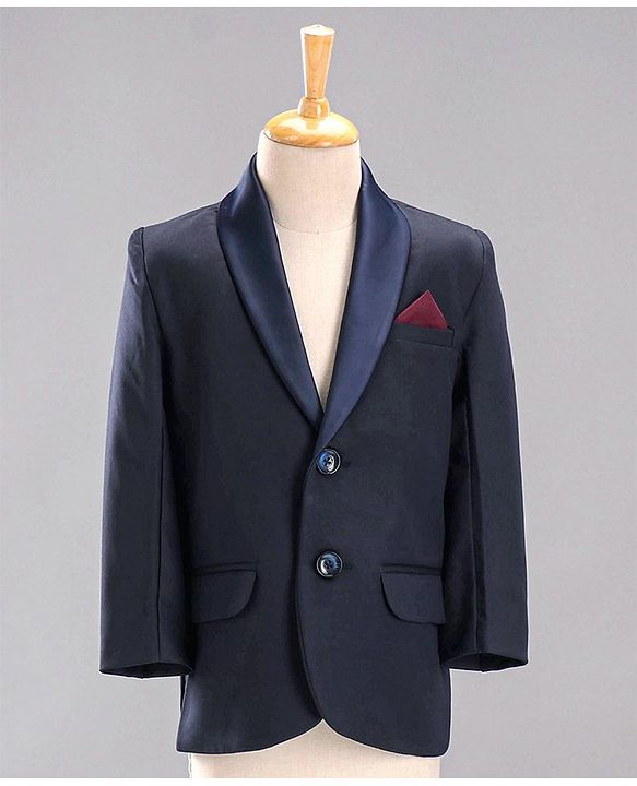 Babyhug Full Sleeves 5 Piece Party Suit With Bow & Pocket Square - Dark Blue