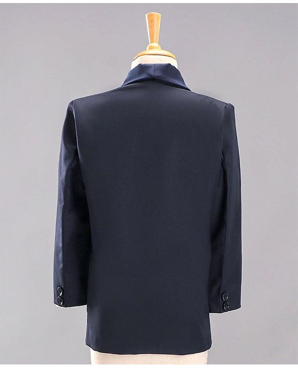 Babyhug Full Sleeves 5 Piece Party Suit With Bow & Pocket Square - Dark Blue