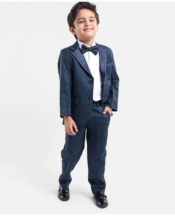 Babyhug Full Sleeves 3 Piece Party Suit - Light Navy Blue