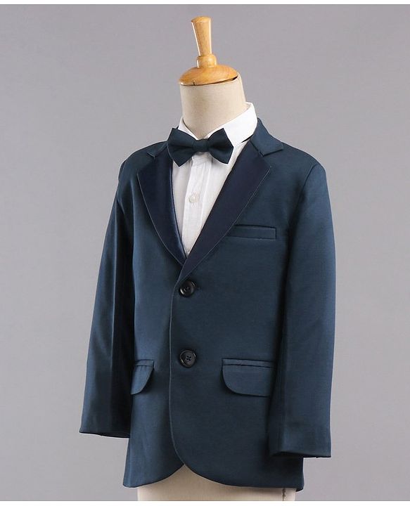Babyhug Full Sleeves 3 Piece Party Suit - Light Navy Blue