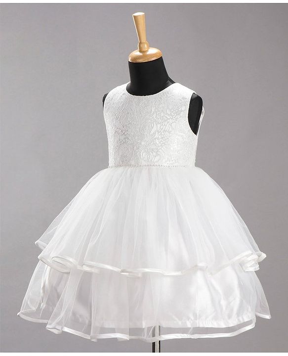 Babyhug Sleeveless Party Wear Embroidered Frock With Cape - White
