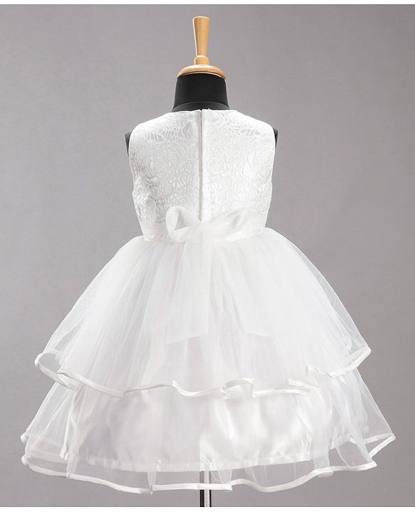 Babyhug Sleeveless Party Wear Embroidered Frock With Cape - White