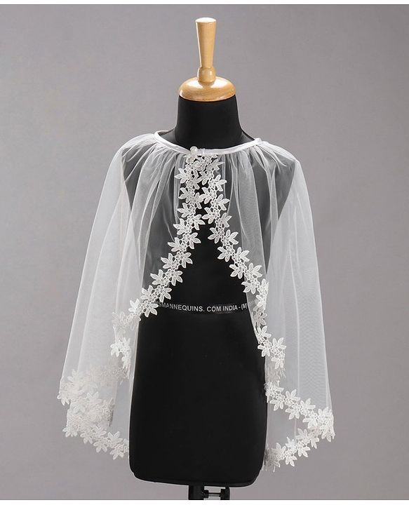 Babyhug Sleeveless Party Wear Embroidered Frock With Cape - White